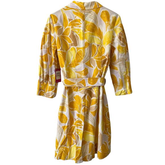 NEW VINCE CAMUTO Yellow Floral Belted Button Down Shirt Dress Size 12 Chic - Picture 4 of 8